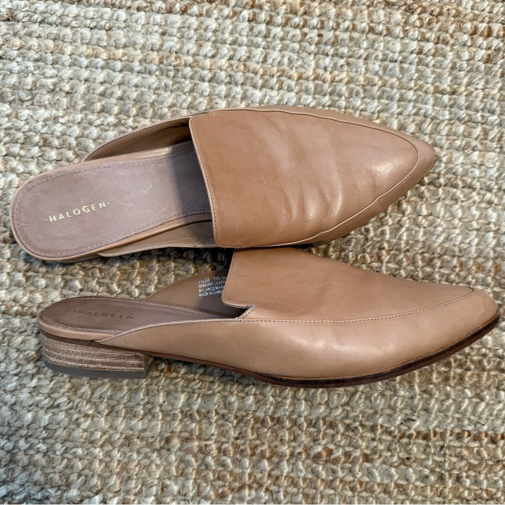 Halogen tan leather mules